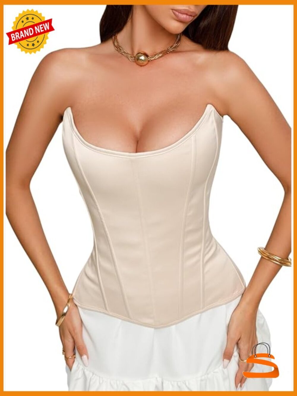 Overbust Satin Corset with 15 Steel Bones, Lace Up Back, Zipper Side,